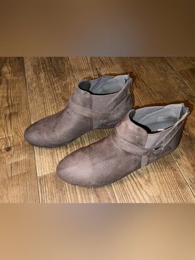 Brown Suede Ankle Booties with Side Buckle